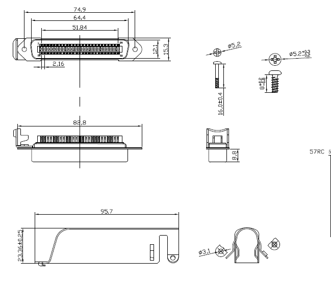 DDK Solder 50 Pin Centronic Ribbon Cable Connector With Metal Cover