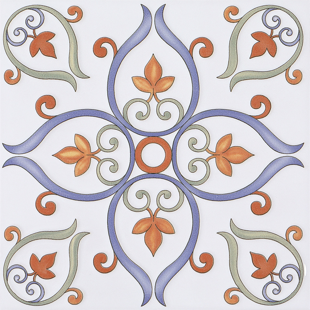 Non-Slip white 200x200mm Floral Floor And Wall Ceramic Rustic Tiles For Living Room And Restaurant