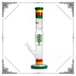Rasta color Glass Straight tube Bong Helix Percolator Hookah Bongs Smoking Water