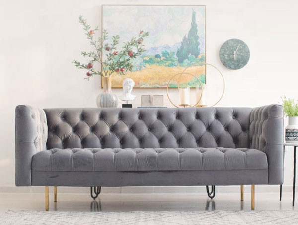 Luxury Green Velvet Modular Sofa Pull Clasp Sofa American Style 80cm height