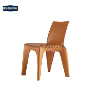 Dining Chair Metal Legs Customizable Italian Luxury Design Leather Backrest