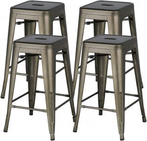 China 24 Inch Stackable Restaurant Chairs Metal Bar Stools Counter Height Barstools High Backless on sale