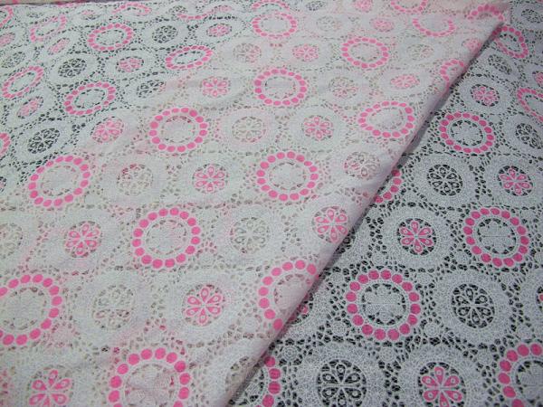 Pink Geometric Polyester Lace Fabric Cotton Burnout Allover Lace for Lady