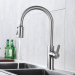DC4.5-6.5V Brushed Nickel Gooseneck Kitchen Faucet With Pull Out Sprayer