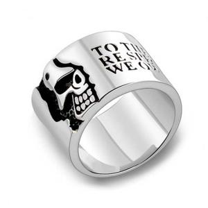 China Retro Vintage Engraved Words Skull Sterling Silver Band Ring (036901) factory