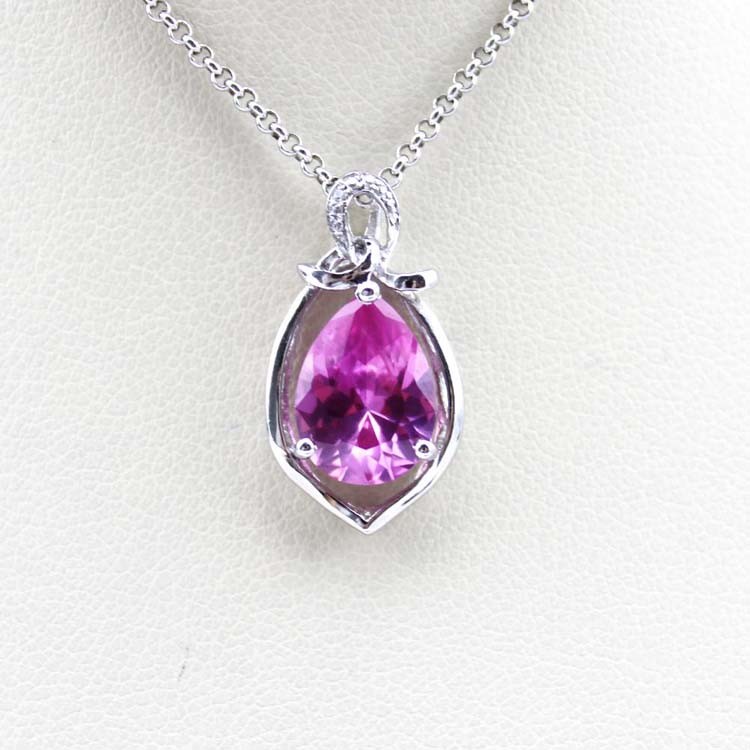 Sterling Silver 18k Rose Gold Plated 8mmx12mm Pink Cubic Zirconia Pendant(PSJ0428)