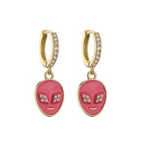 China Personalized Rhinestone Huggie Earrings Enamel Alien Dangle Earrings factory