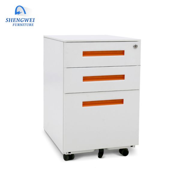 China Office Three Drawers Lockable Metal Filing Cabinet With 4 Casters factory