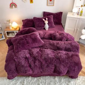 China 200TC Thread Count Purple Color Luxury Shaggy Warm Mink Velvet Bedding Set for Winter factory