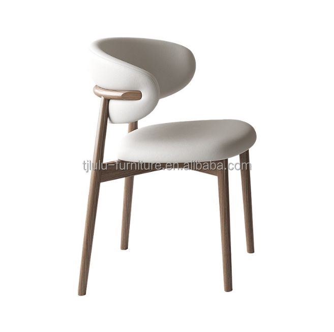 Modern Nordic Dining Chair in Solid Wood and Luxury Leather PU Leather for Comfortable Dining Room