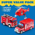 Battery-Free Friction Toy Toddler Truck Fire Engine Emergency Vehicle for Kids