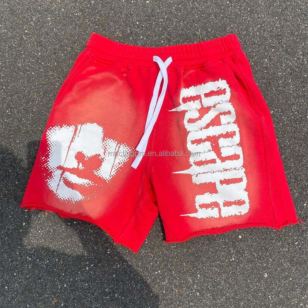 Vintage Graphic French Terry Shorts with Drawstring Closure and Distressed Acid Wash