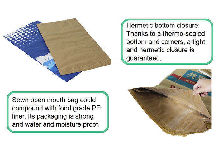 Eco Friendly 3 Layer Heat Sealed Paper Bags Horse Feed Pasted Open Mouth