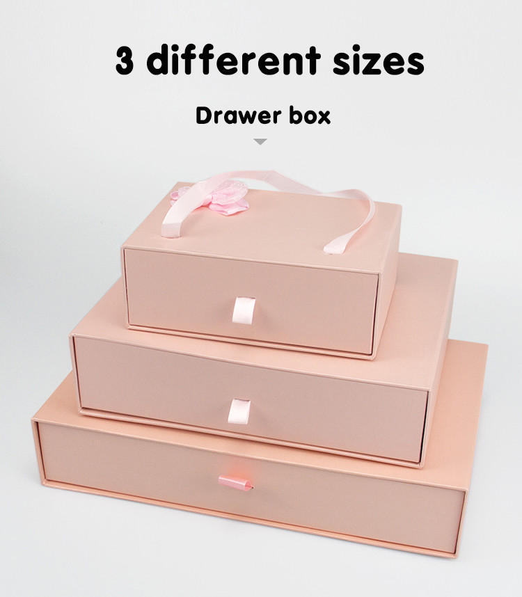 Custom Pink Fashionable Gift Packaging Box Portable Drawer With Ribbon