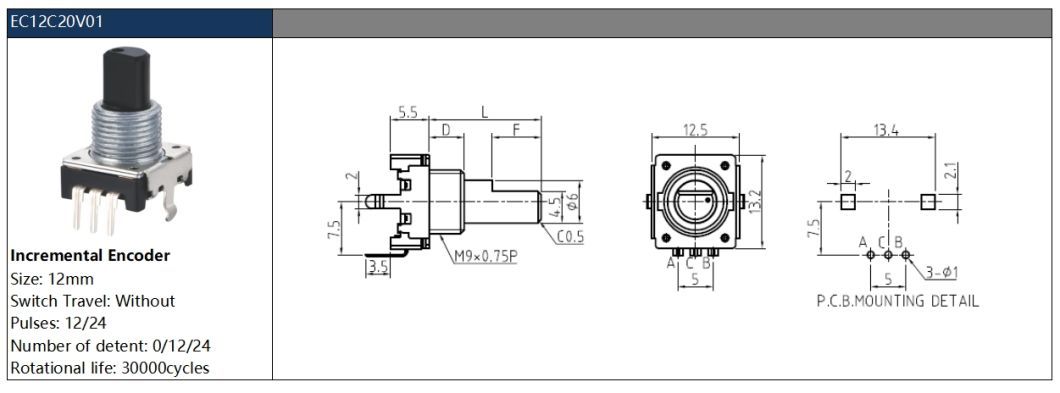 Ec12 Rotary Encoder for Auto Washing Machine Rotation Control