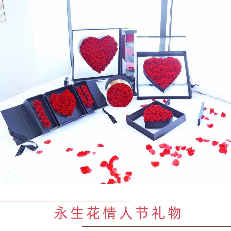 Hot Sale Beautiful and Romantic Preserved Roses Flower Roses in Heart Gift Box for Wedding Decoration