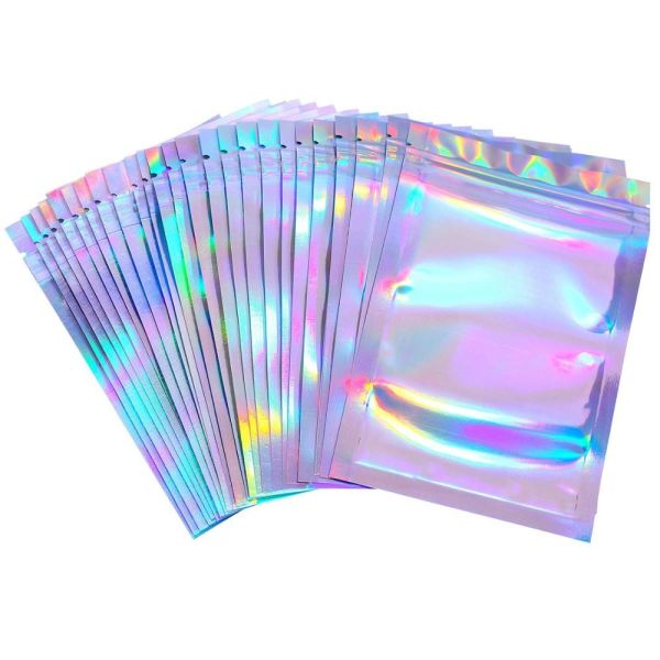 China Glossy Holographic Laser Film Food Packing Pouches With Zipper factory
