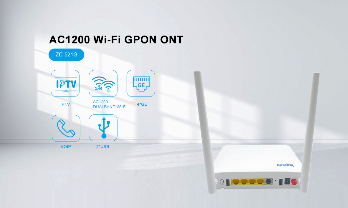 2USB 4GE 1POTS GPON ONU Device WiFi Dual Band ONT Optical Network