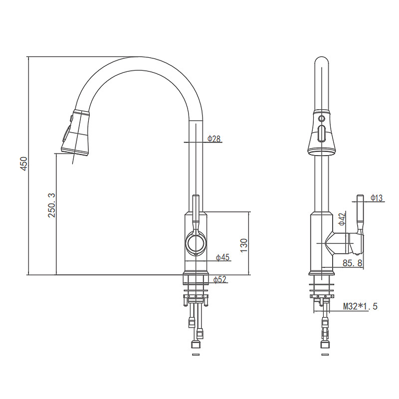 Hot Cold Water Pull Out Kitchen Faucet Brass Zn Alloy Brass Body Material