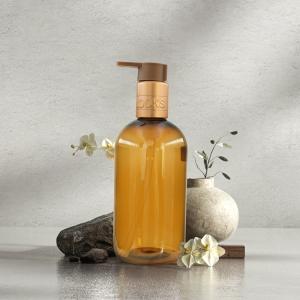 China 300ml Plastic Amber cylindrical smooth with brown pump for shampoo lotion bottle factory