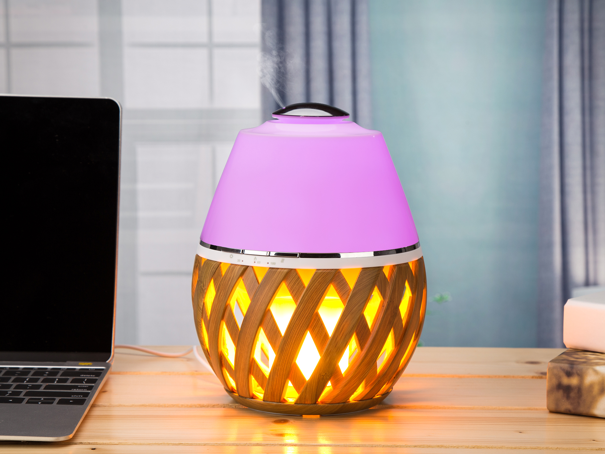 Home BamBoo Flame Lamp 150ml Wood Aromatherapy Diffuser