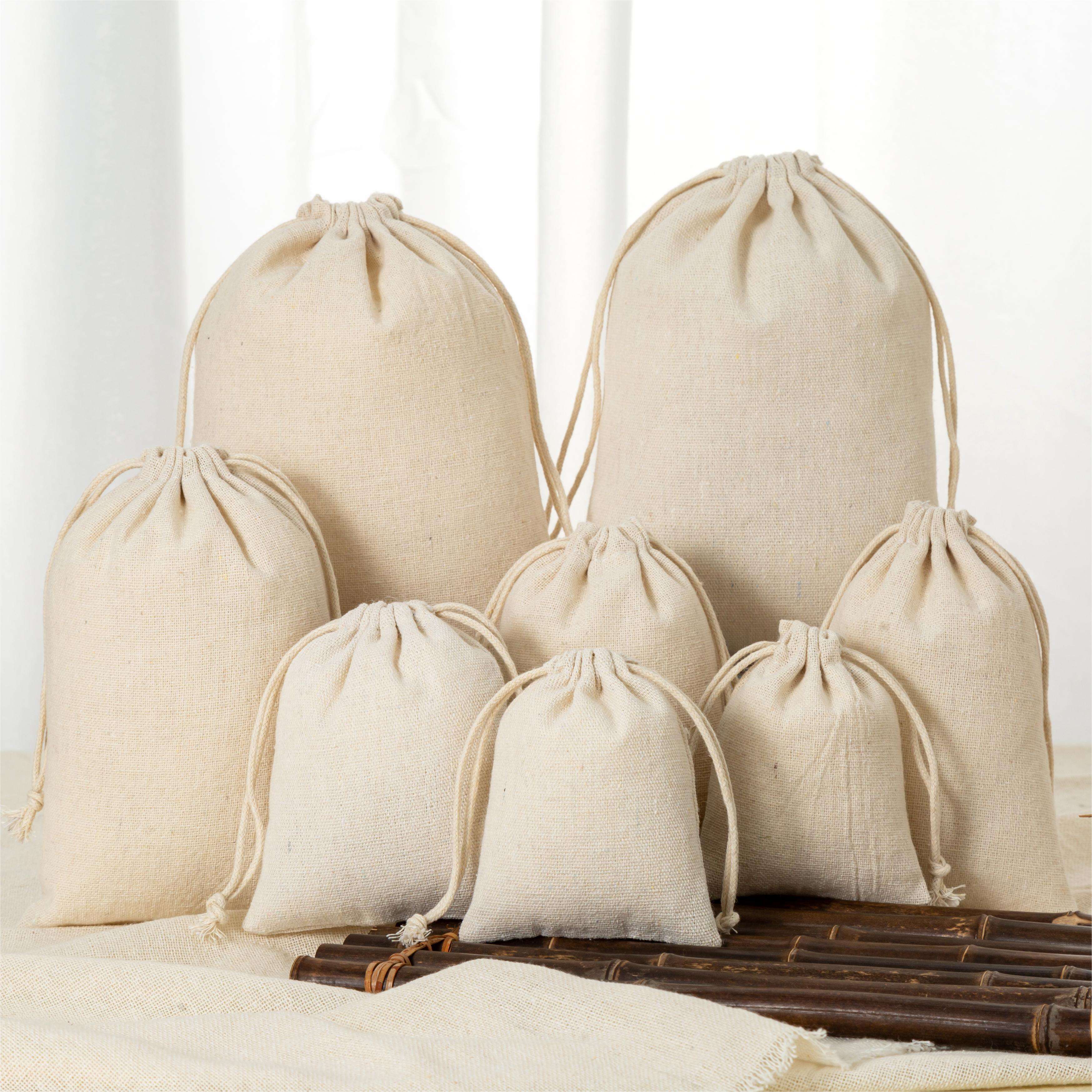 Durable Custom Logo Printed Gift Canvas Cotton Double String Handbag Dust Drawstring Bag