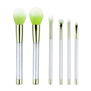 China Essential 6 Piece Makeup Brush Set Green Bristles Plastic Handle factory