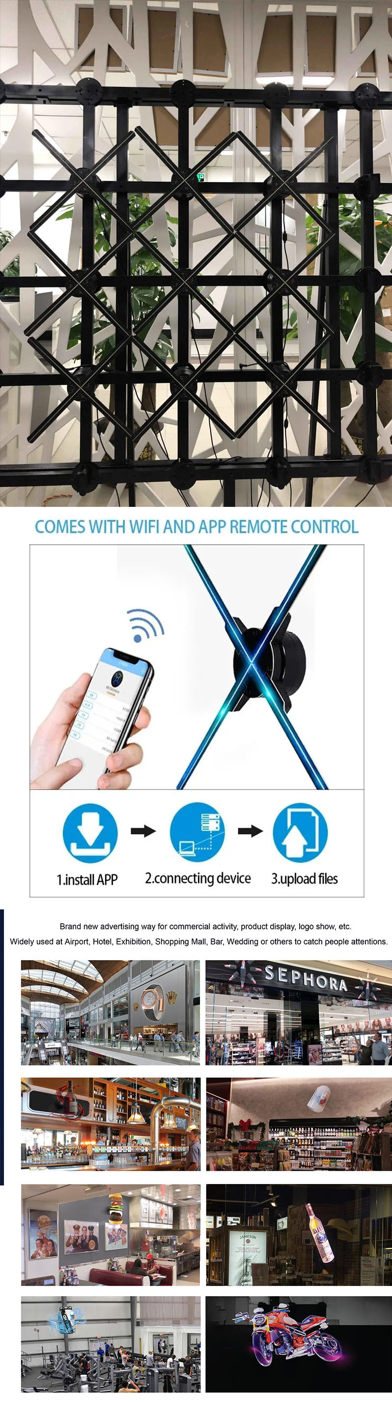 Factory Direct 4 blade display 1920*1080 rotating 3D projector Holographic fan propeller