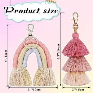 Rainbow Keychain Macrame Weaving Rainbow Tassel Keychains Car Keyring Holder
