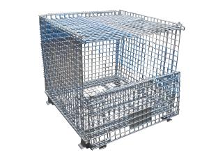 China Galvanized Warehouse Logistics Transport Storage Folding Steel Metal Wire Mesh Cage Trolley factory