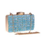 Rectangular Evening Clutch Purse Bag Metal Frame Inlaid Green Acrylic