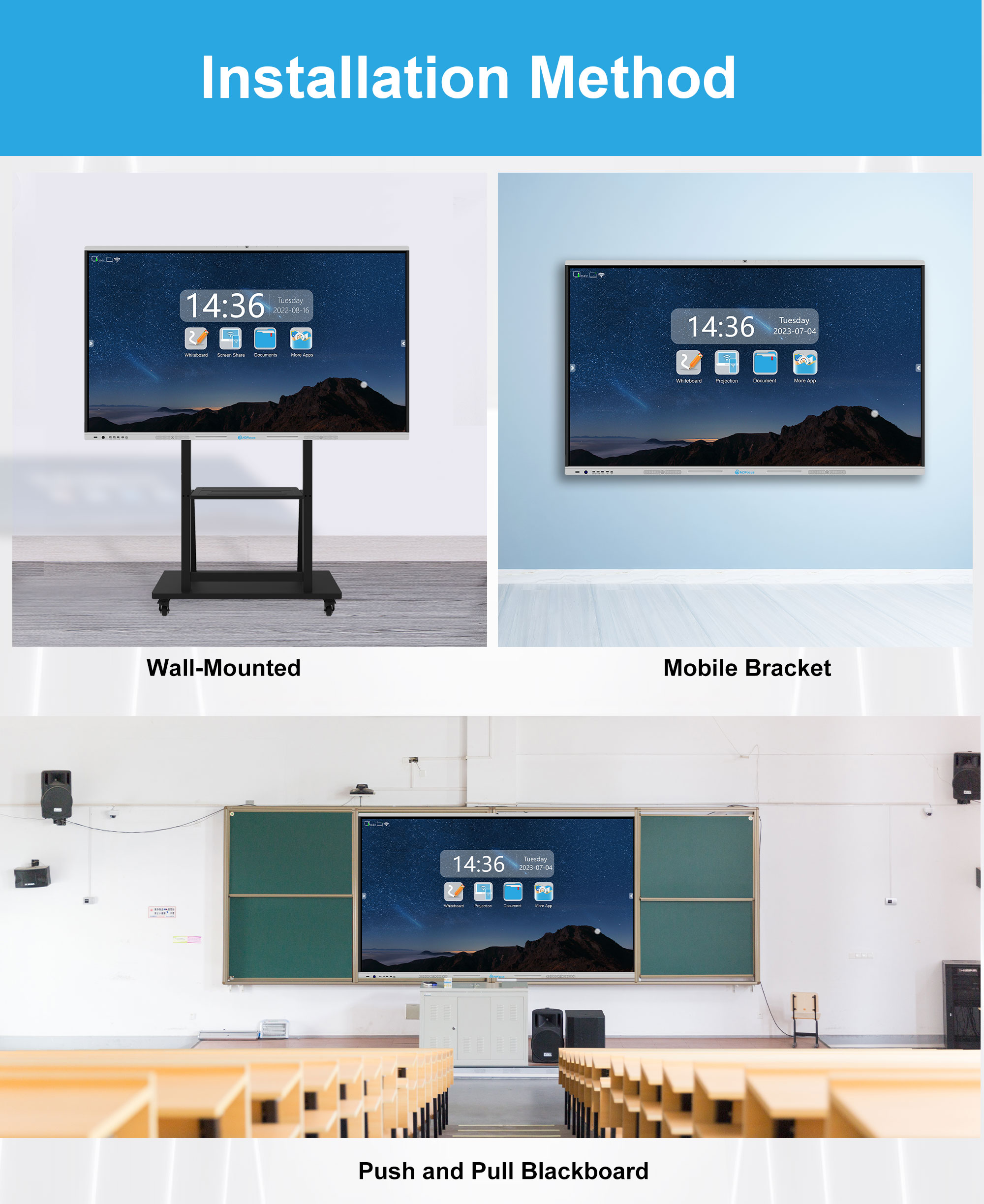 HDFocus OEM 55 65 75 85 86 100 110 Inch Interactive Flat Panel Multi Touch Screen Digital Whiteboard Smart Board for Education