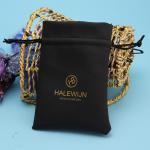 Small Size Black Drawstring Jewelry Bag Pu Leather With Custom Printed Logo