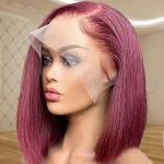 99J Short Bob Straight Human Hair Lace Closure Wig Transparent 13X4 Lace Frontal