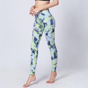 China CPG Global Women's Outdoor Leggings Sport Running Pants Yoga Geometrical Green Pattern HK35 factory