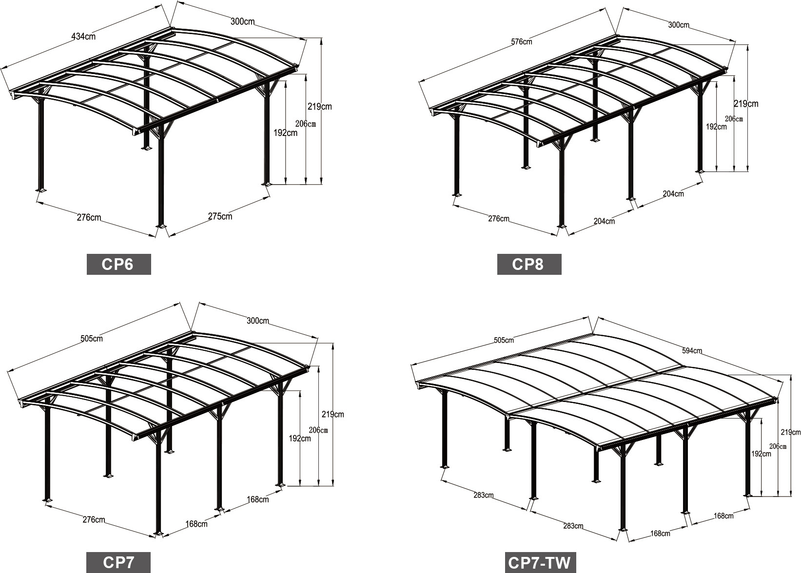 CP6 CP7 Outdoor Aluminium Pergola Arch Roof Carport Powder Coating
