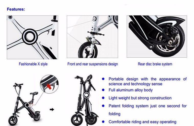 Adult Foldable Electric Scooter , folding electric bike with Pedal and Seat