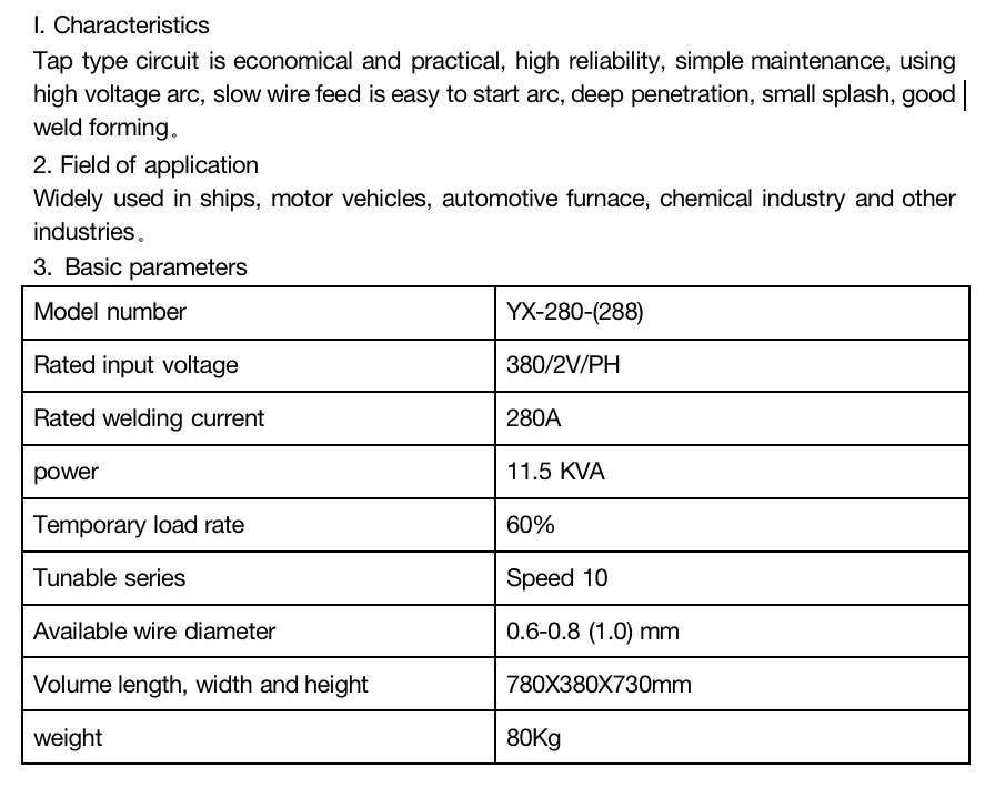 CO2 Welder Carbon Dioxide Welding Machine YX-280 Custom with Inverter IGBT Technology