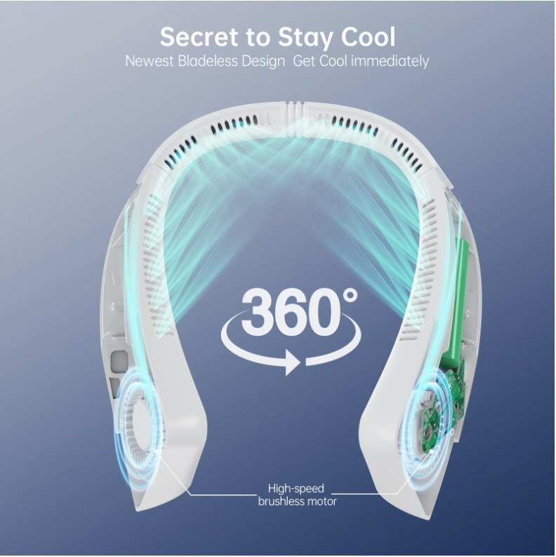 USB Rechargeable Neck Hanging Fan with 18650 Battery 1800mAh and Bladeless Design