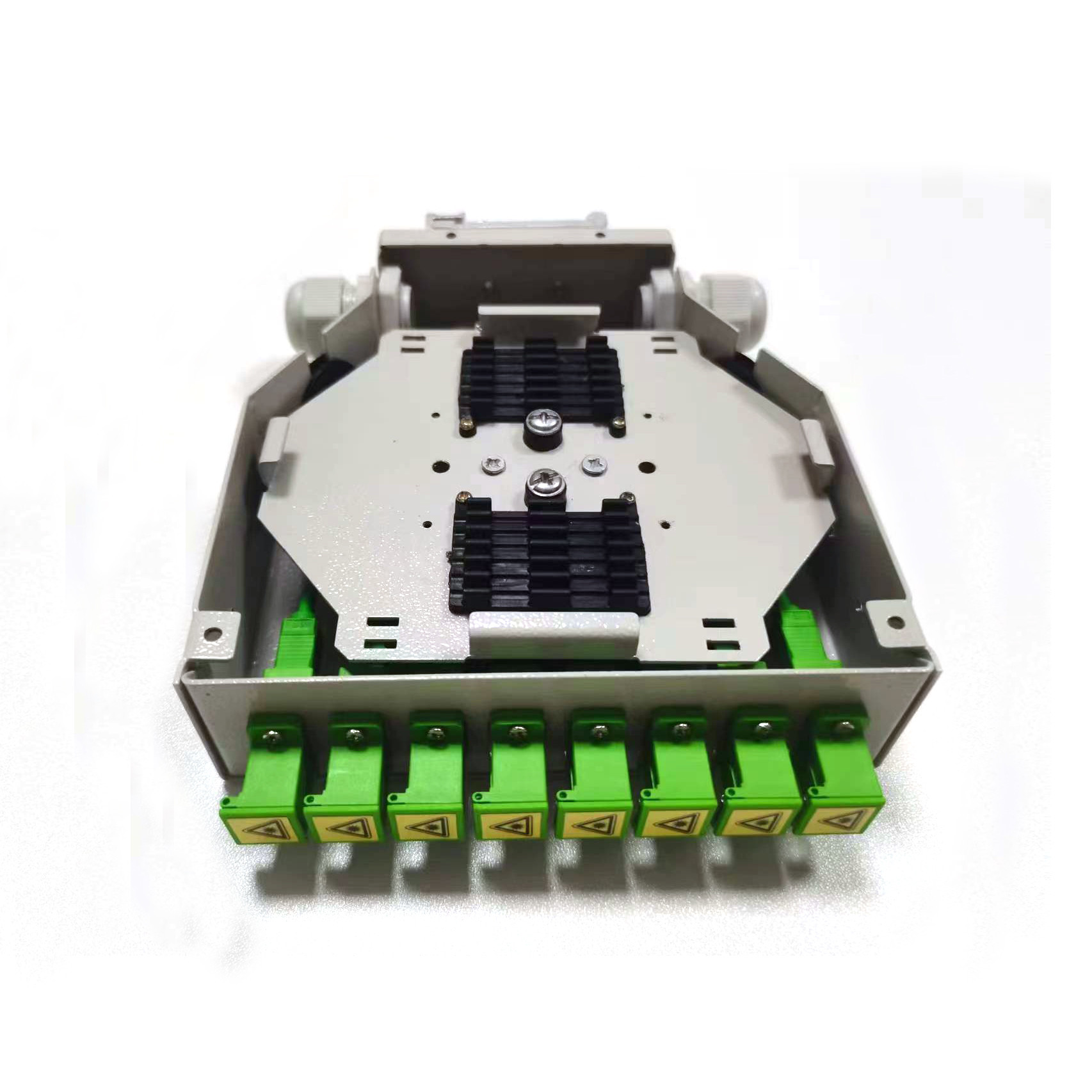 DIN Rail Patch Panel Metal Fibre Distribution Box , 8 Ports APC SC Shutter Adapter