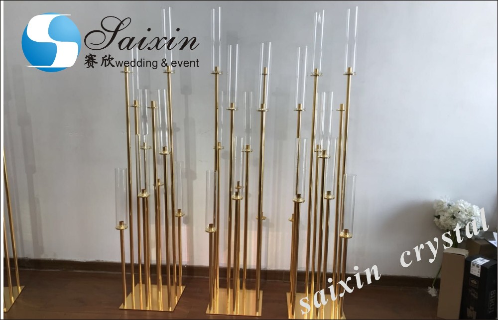 Outdoor Wedding Flower Stand Metal Floral Arrangement Stand White Geometric Trumpet