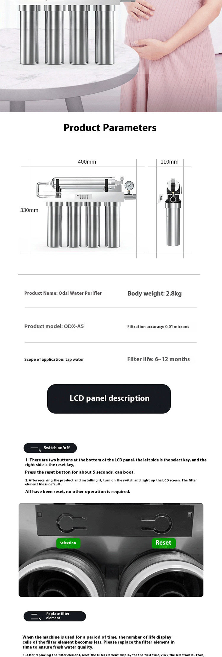 Five Stage Stainless Steel Water Purifier Household Hotel Water Output 900L/H