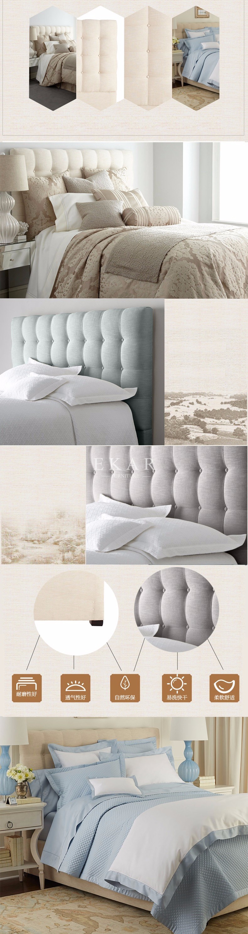 Soft Fabric Headboard Latest Double Bed Design Furniture