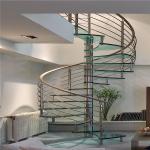 Apartment 600-2200mm Glass Spiral Stairs With Stainless Steel Balustrade