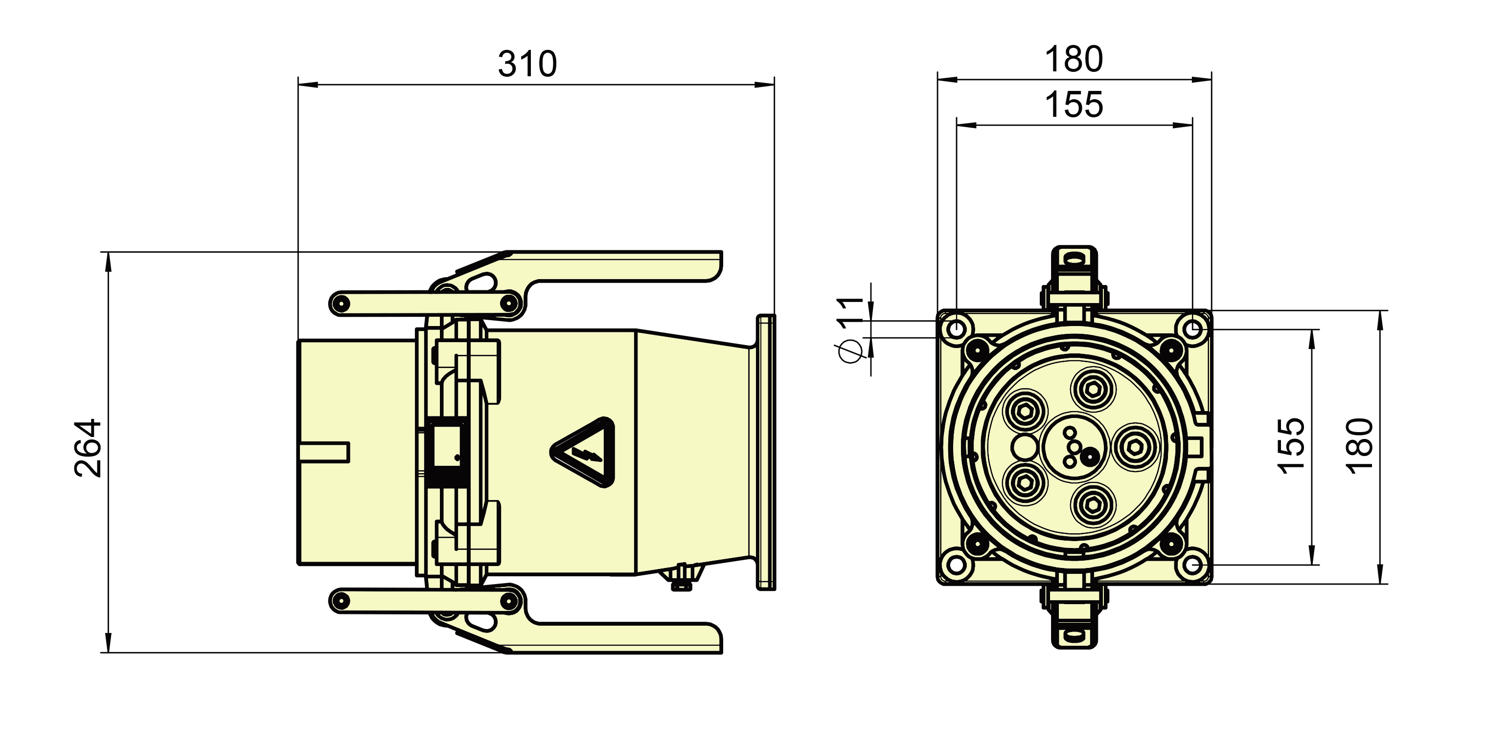Panel Mounted Appliance Inlet Plug PowerSyntax 4P 250A IP67 380V Heavy Duty No. 75284