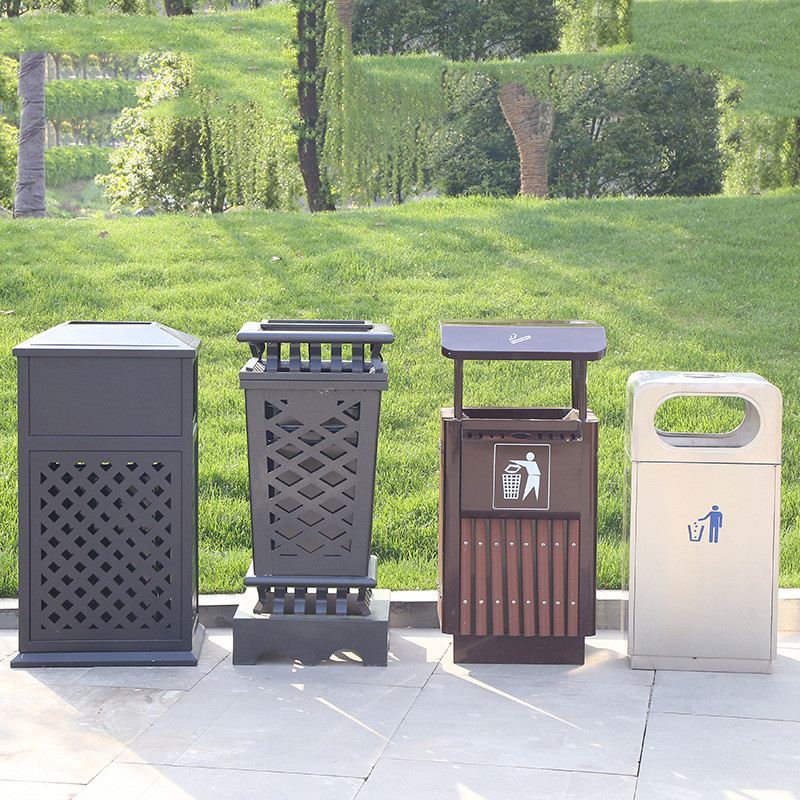 Plastic Wood Garbage Sorting Bin Customized Park Outdoor Steel Trash Can