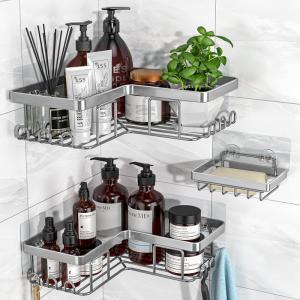 China Anti-rust Hanging Large Capacity Stainless Steel Shower Caddy with Adhesive for Corner Space factory