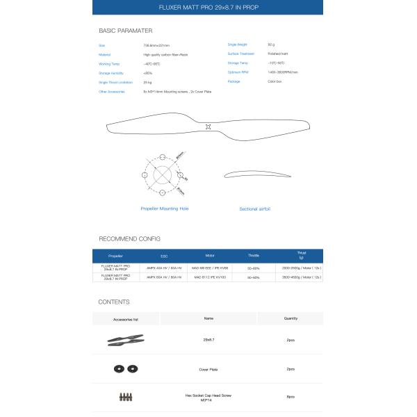 29x8.7 Inch Quiet Drone Blades Easy Installation Impact Resistant