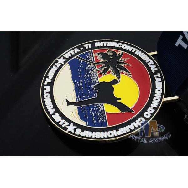 Taekwondo Round Custom Race Medals Sandblast Effect With Gold Plating