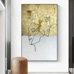 Gold Foil Oil Painting Realist Hand Painted Figure Line Decoration Art for Home
